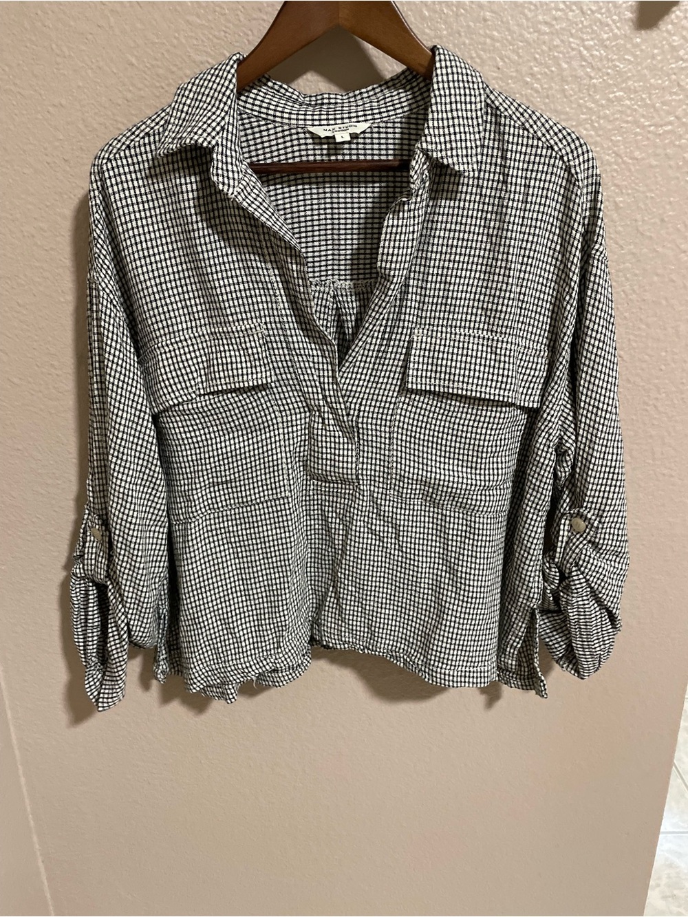Max Studio Black and White Gingham Button-Down Shirt